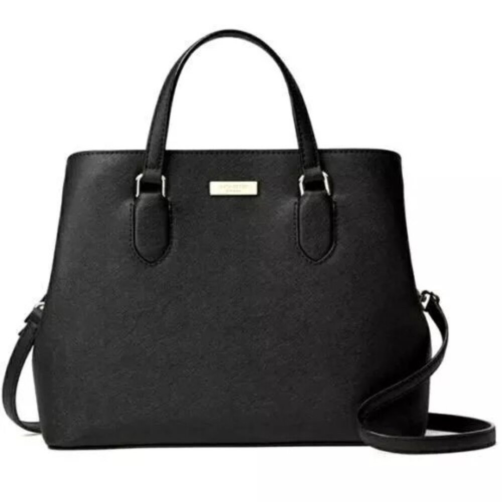 KATE SPADE-LAUREL WAY-EVANGELIE LEATHER SATCHEL/SHOULDER/XBODY-BLACK-NEW W/TAG